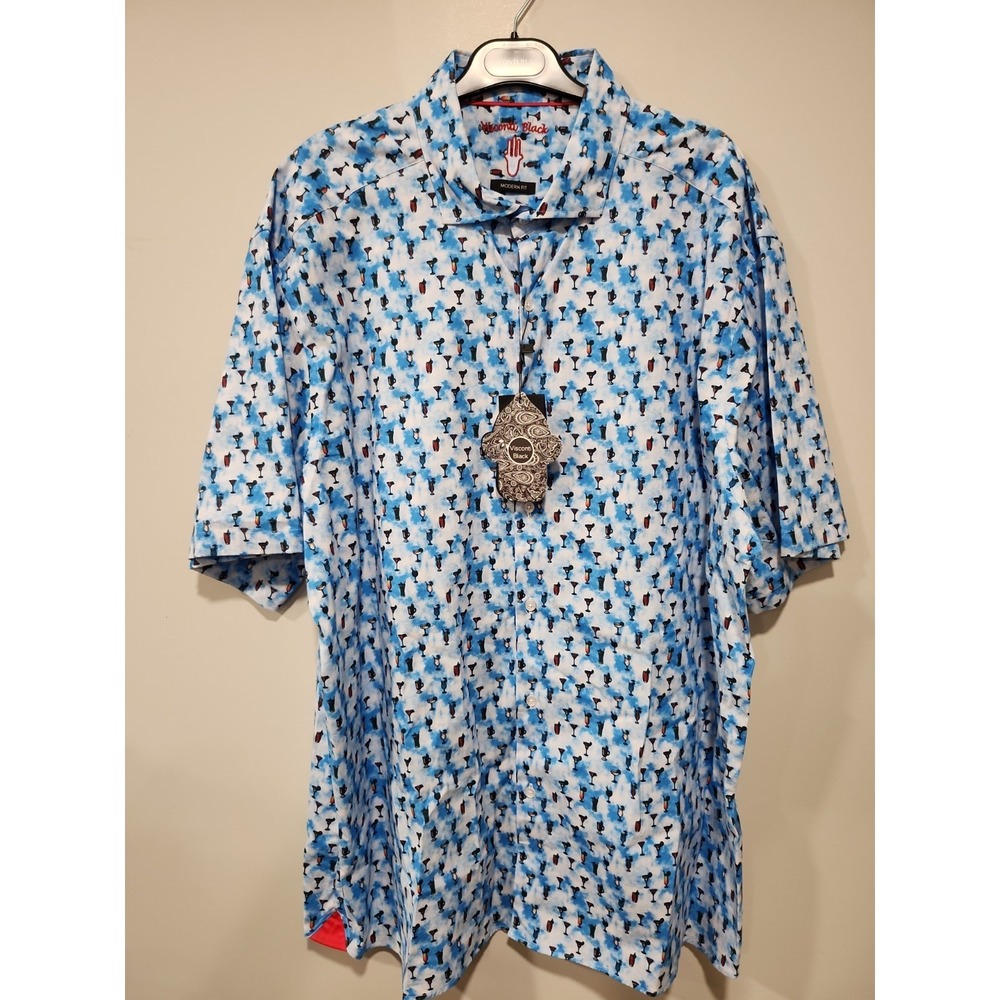 Visconti Black NWT Button Up Shirt Mens XXL Short Sleeve Modern Fit Blue Drinks